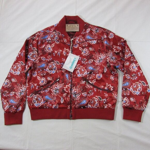 Hooey Women's Floral Print Satin Bomber Full Zip Jacket - Wine Red - Picture 3 of 6